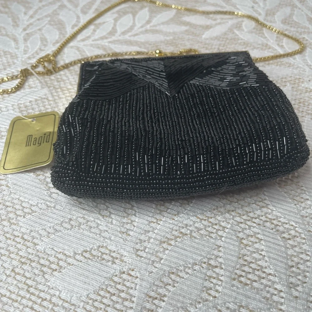 Magid Vintage Black Beaded Evening Bag NWT